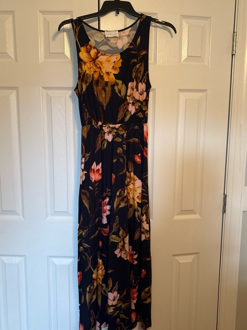 French Grey Navy Floral Sleeveless Maxi Dress